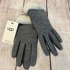 NWT UGG shorty fabric leather gloves Gray with Cream Women’s size small